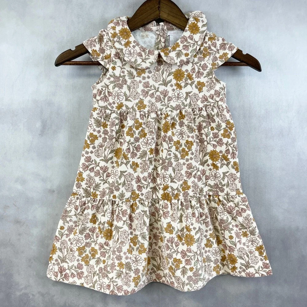 Shabby Chic Girls Dress 4T Floral‎ Corduroy Vintage Cottagecore Boho Fall